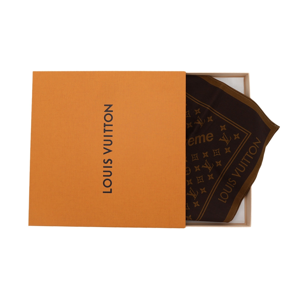 Louis Vuitton X Supreme Foulard in Brown Cotton – Fancy Lux
