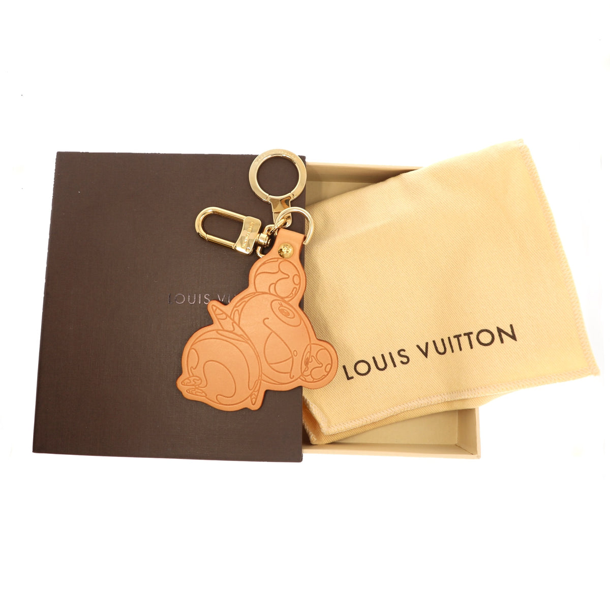 Louis Vuitton Neutrals Vachetta Murakami Panda Key Holder and Bag Charm