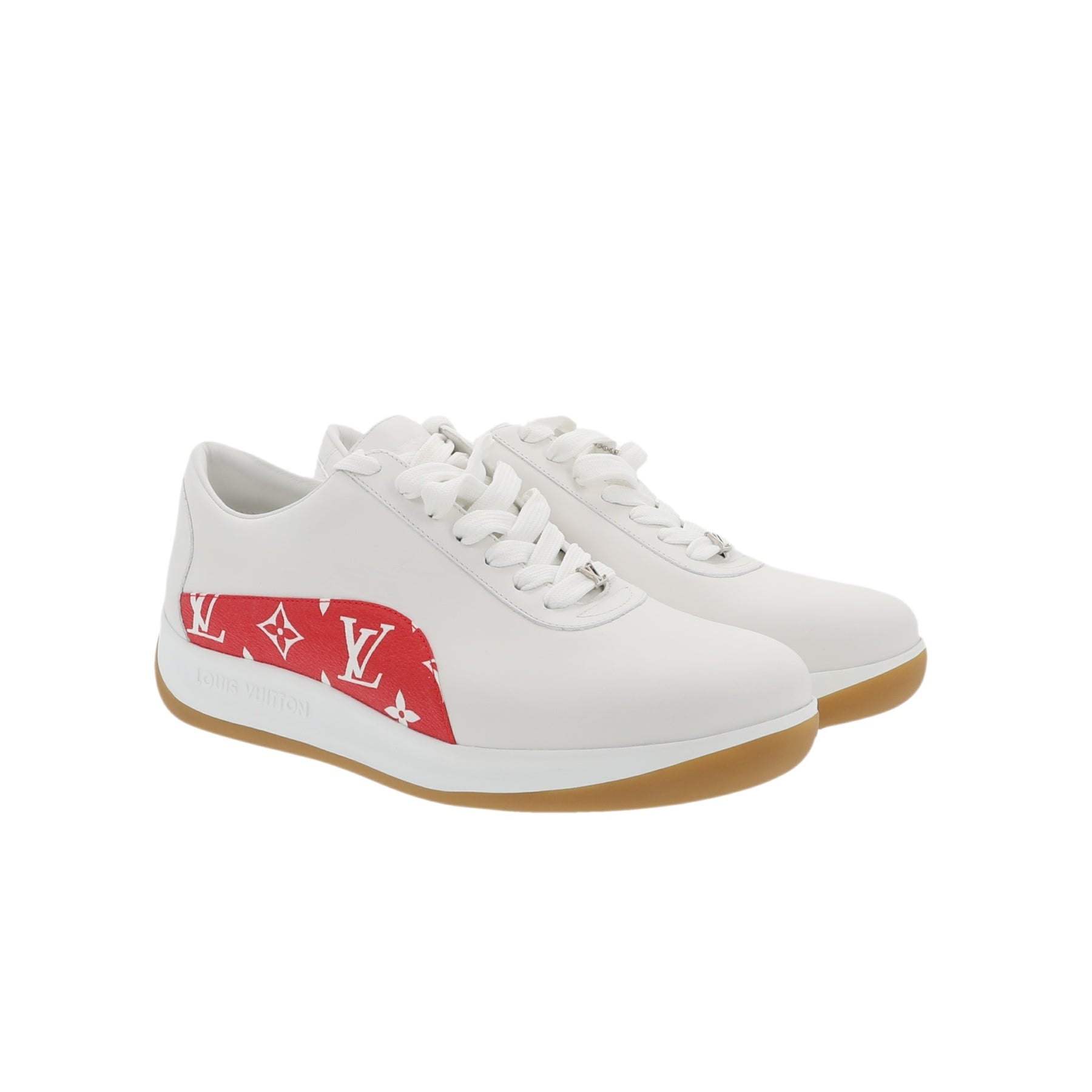 Louis Vuitton X Supreme Sport Sneakers White Red Mono US 7 – Fancy Lux