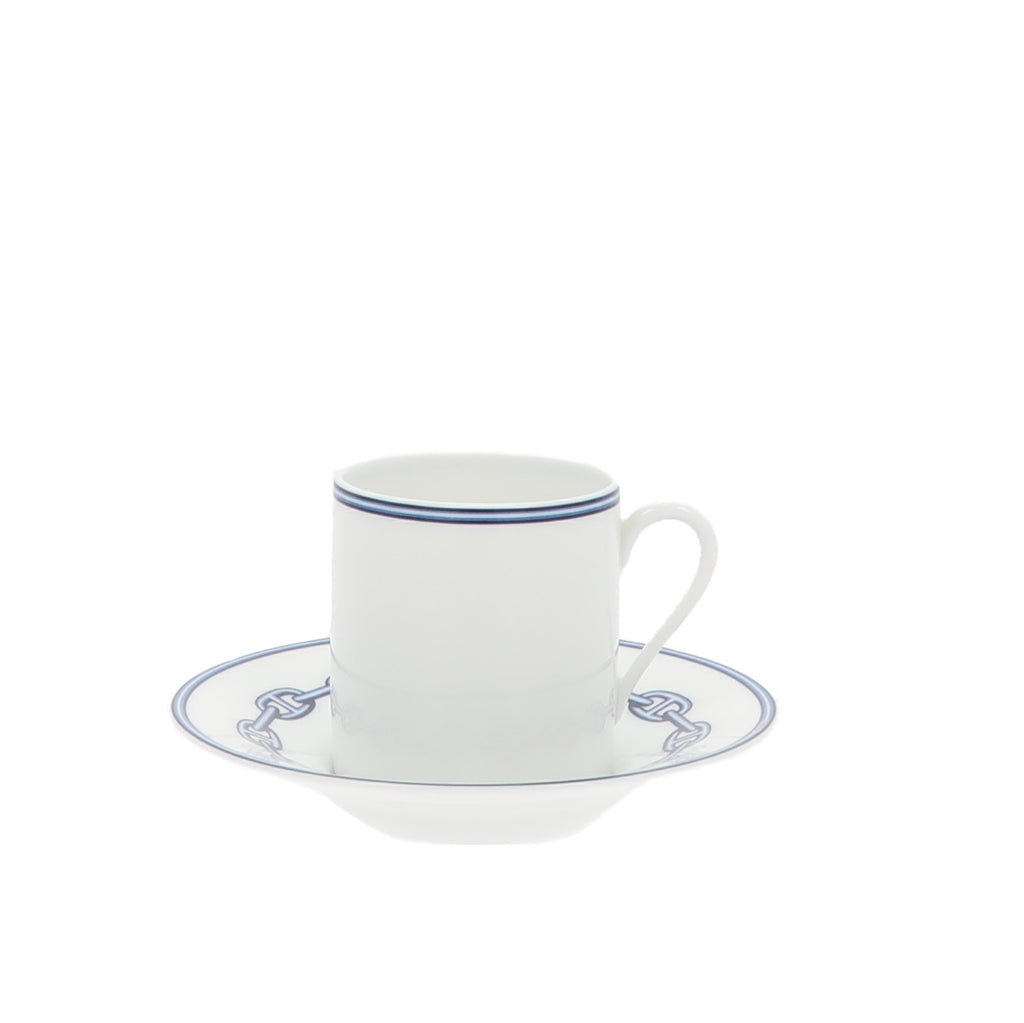 Hermes Blue Porcelain Chaine d'Ancre 4-Piece Tea Cup And Saucer Set Hermes