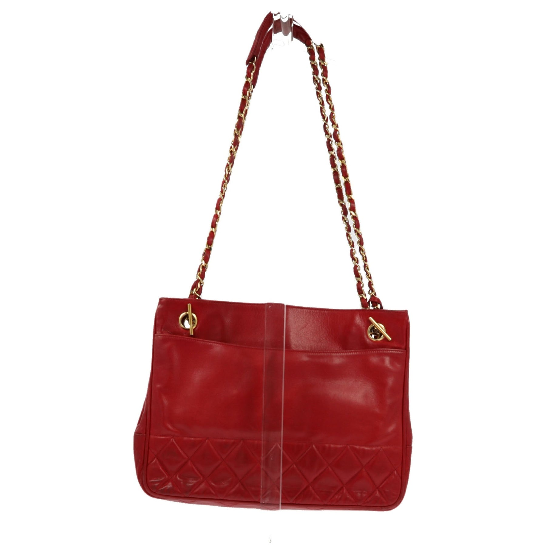 Vintage CHANEL Red Calfskin Classic Shoulder Tote Bag With 