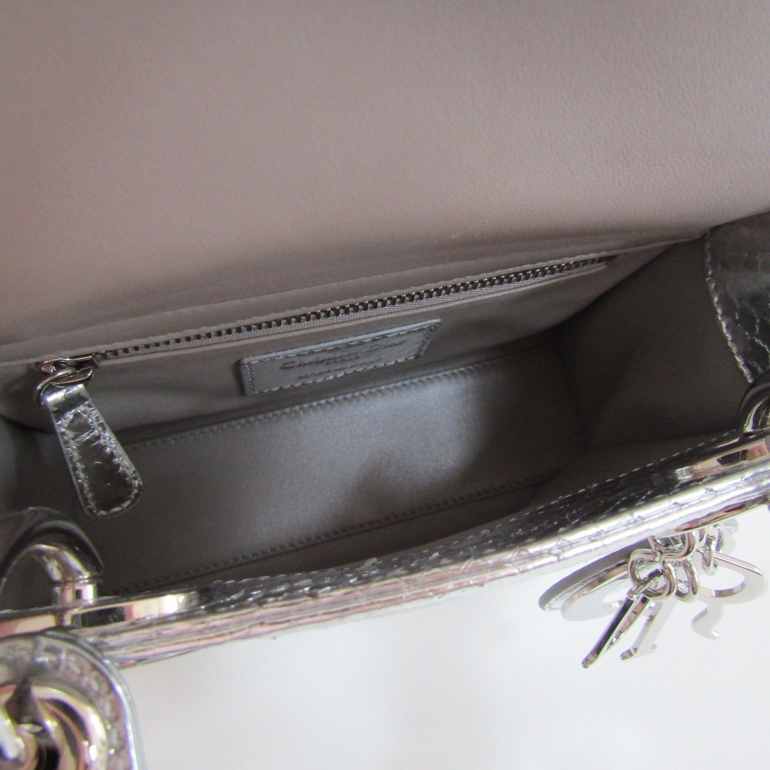 Christian Dior Mini Lady Dior 17cm Bag Python Skin Silver Hardware, Pink