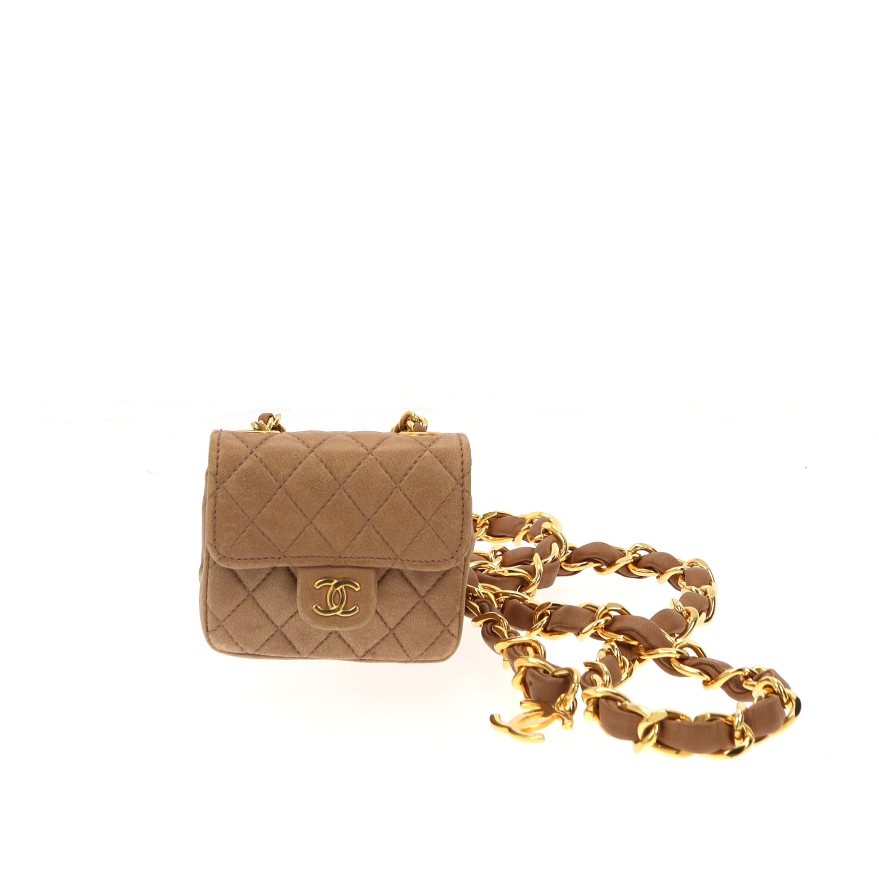 Chanel Golden Chain Belt With Little Bag In Brown Leather – Fancy Lux