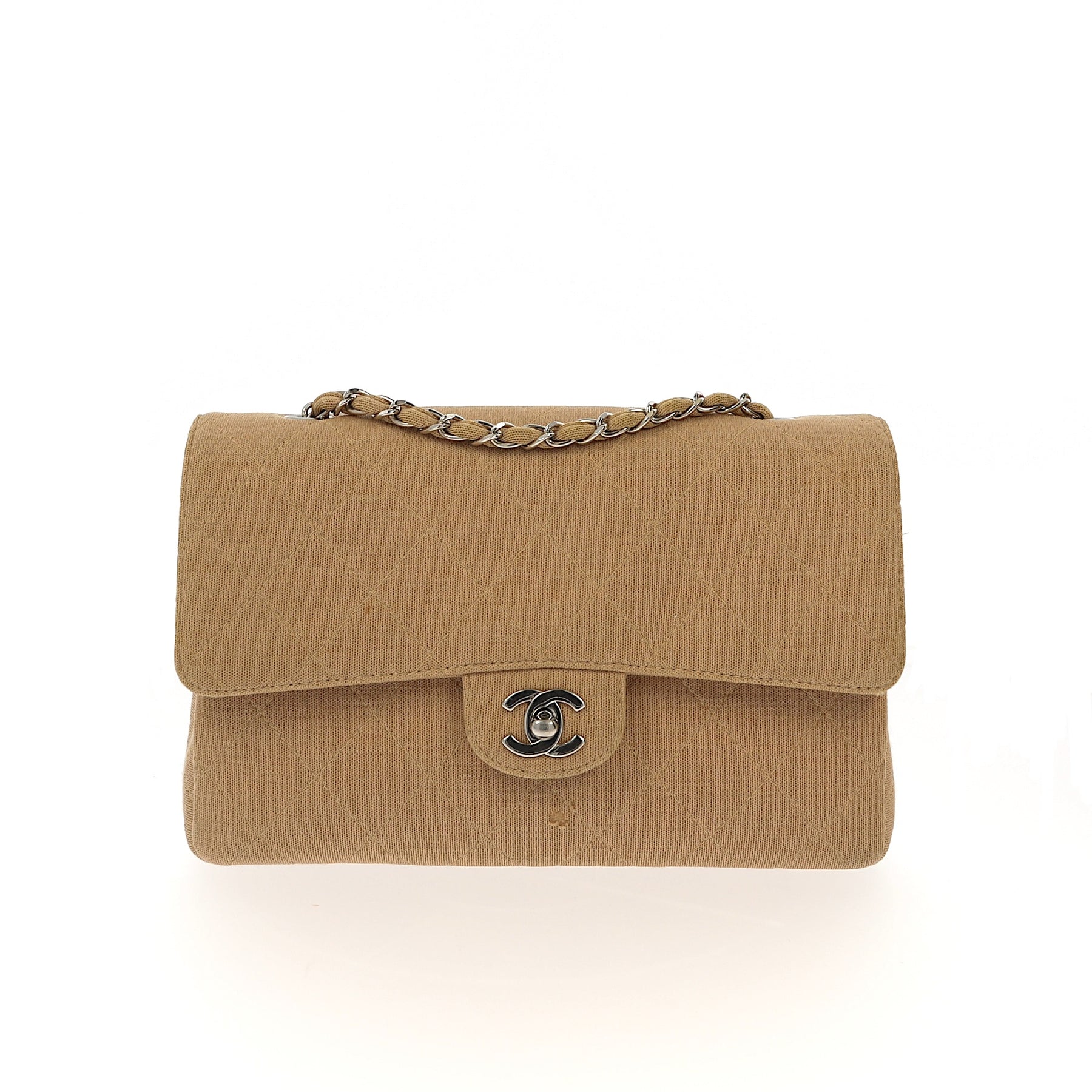 Chanel Timeless/Classique Shoulder Bag in Beige Fabric – Fancy Lux