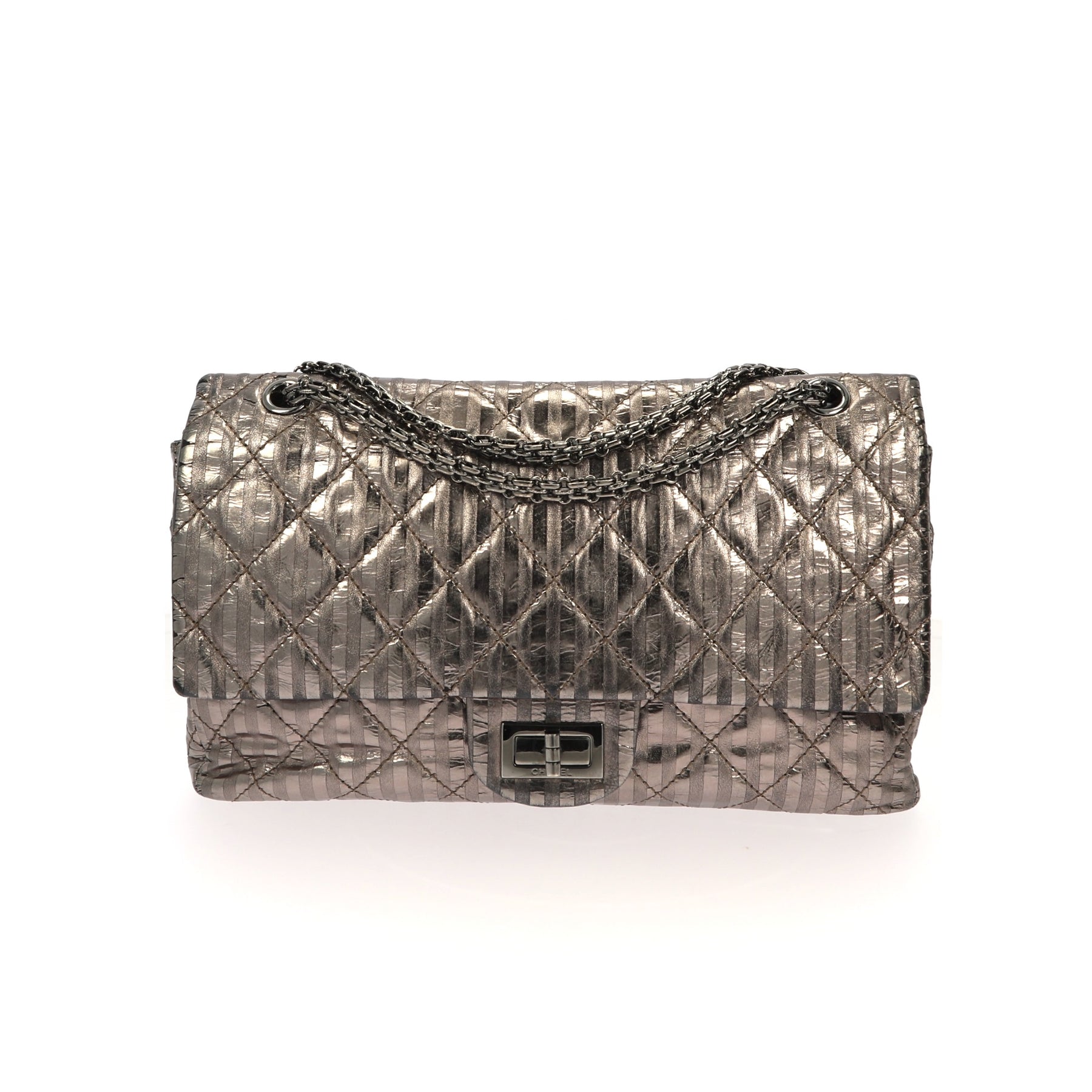 Chanel 2.55 Reissue 227 Double Flap Metallic Striped Shoulder Bag – Fancy  Lux